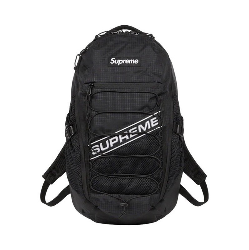 Box logo Black Nylon Hiking Backpack Adjustable Padded Straps