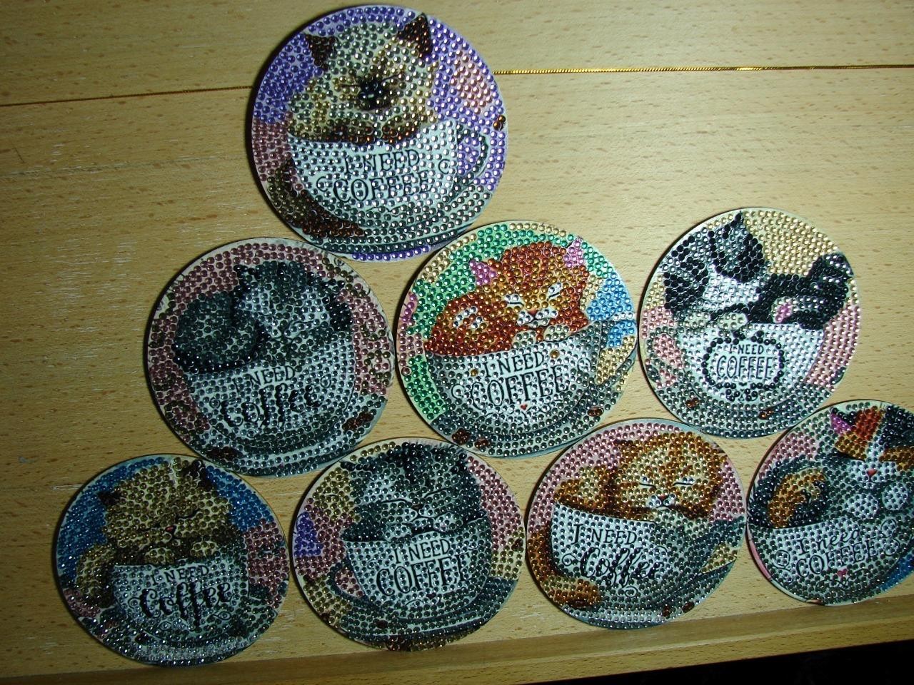 8 BRIGHT COFFEE "KITTENS & CATS" COASTERS, NON-SLIP WOODEN BOTTOMS WITH HOLDER gallery