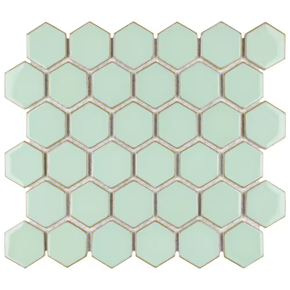 Hudson Due 2 In. Hex Light Green 11 In. X 13 In. Porcelain Floor and Wall Mosaic gallery