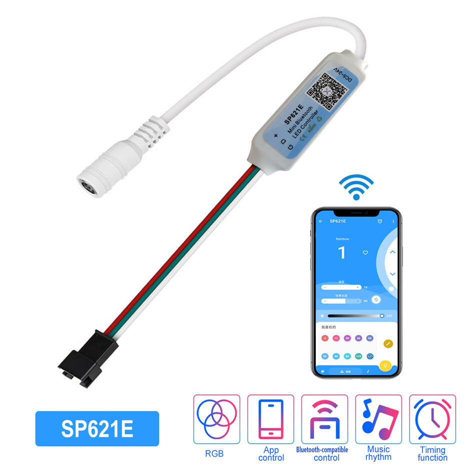 SP621E Bluetooth-compatible LED controller APP control For WS2812 RGB LED strip gallery