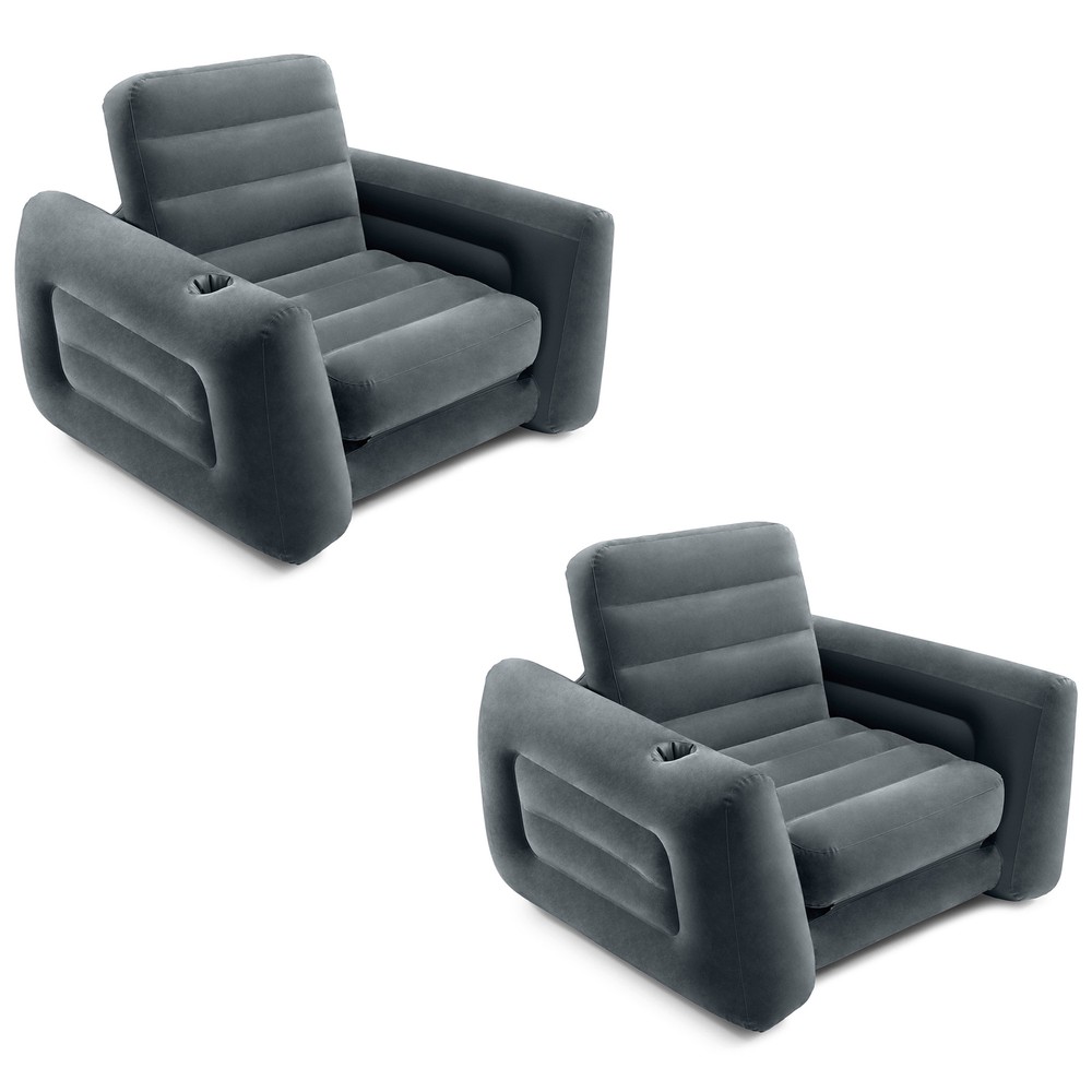 Intex Inflatable Pull Out Sofa Chair Sleeper/Twin Sized Air Mattress (2 Pack)