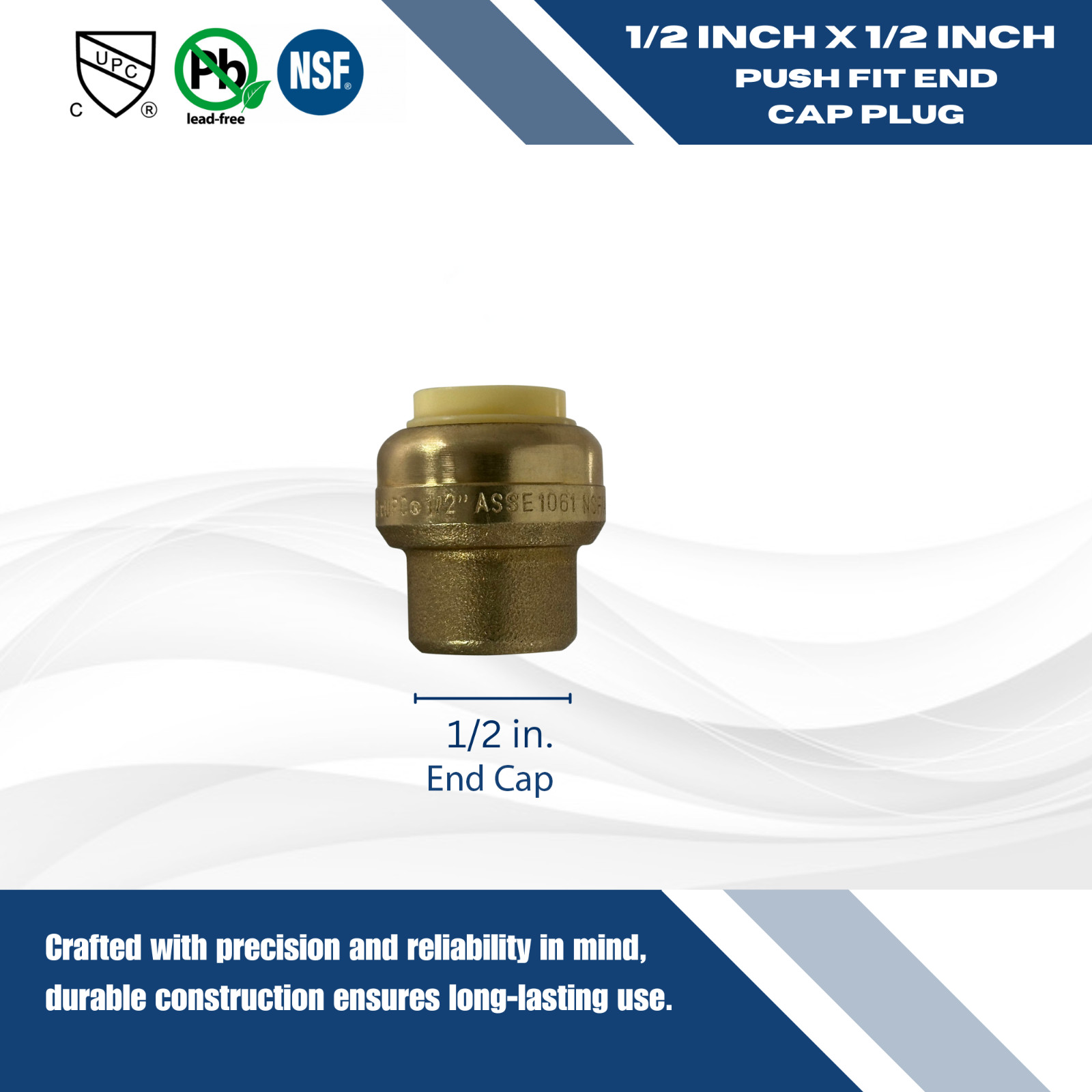 100 Pcs XFITTING Push Fit Cap, 1/2", Push-To-Connect End Cap Plug, Brass gallery