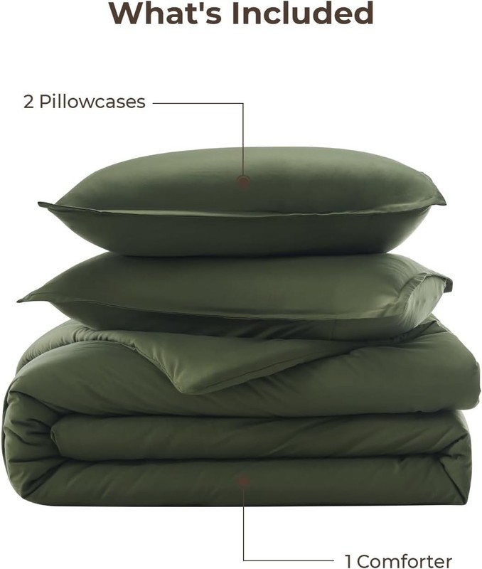 Dark Olive Green Comforter Set Queen, 3 Pieces Solid Bedding Comforter Set, A... gallery