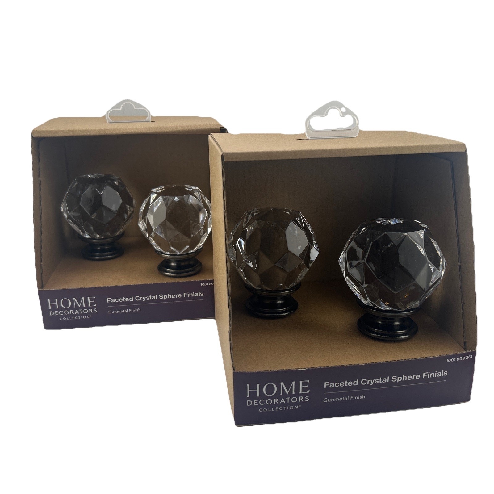 Faceted Crystal Sphere Curtain Rod Finials- Gunmetal - (4 Total Finals) gallery