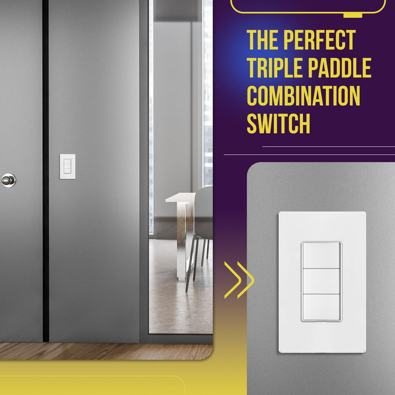 Triple Paddle Rocker Switch, Single Pole, 15A 120V-277V, White gallery