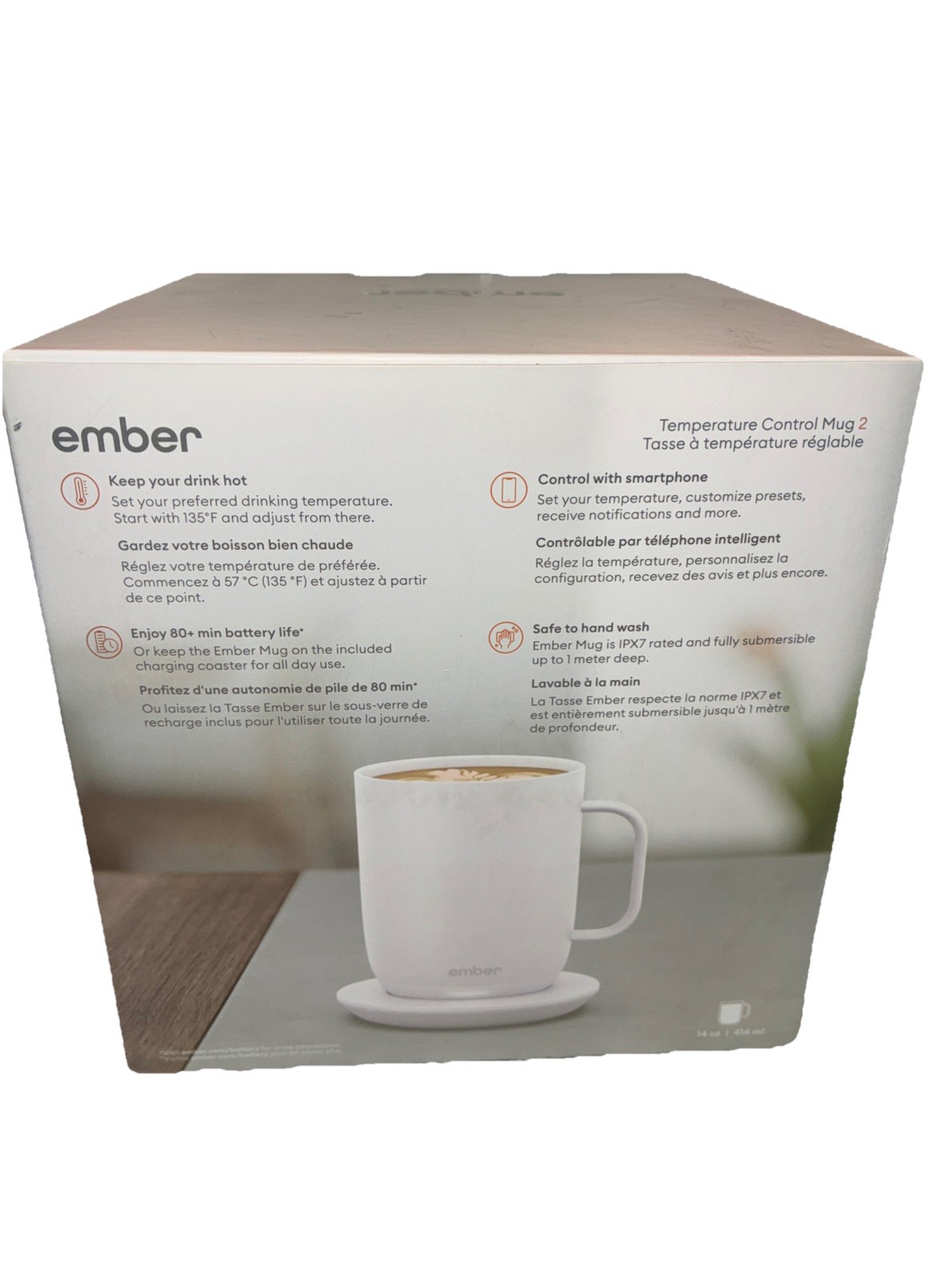 Ember Temperature Smart Mug 2 14 oz White App Control Heated Coffee Cup Open Box gallery
