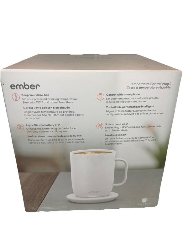 Ember Temperature Smart Mug 2 14 oz White App Control Heated Coffee Cup Open Box gallery