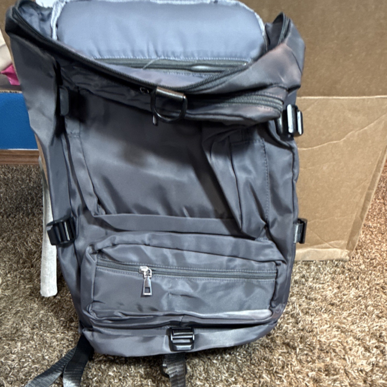 Gray Nylon Hiking Backpack Zip & Buckle Closure 4 Pockets Adjustable Straps 4