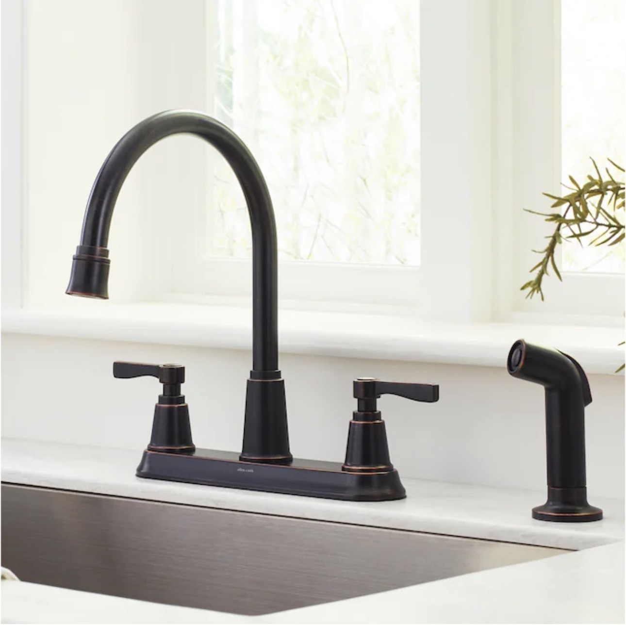 NEW Allen + Roth Townley Two Handle Kitchen Faucet - Oil Rubbed Bronze #5505637 gallery
