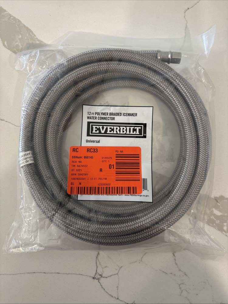 Everbilt Universal 12ft Polymer Braided Ice Maker Water Connector