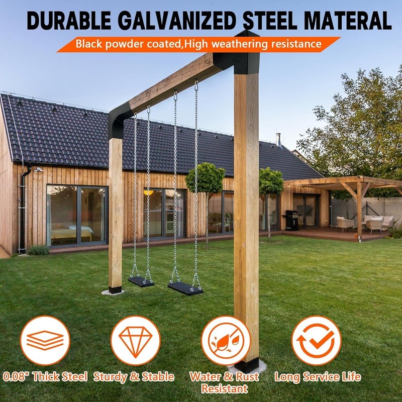 Heavy Duty Pergola Brackets 4 Pack 4x4 2-Way Corner L-Shape Black Powder Coated gallery