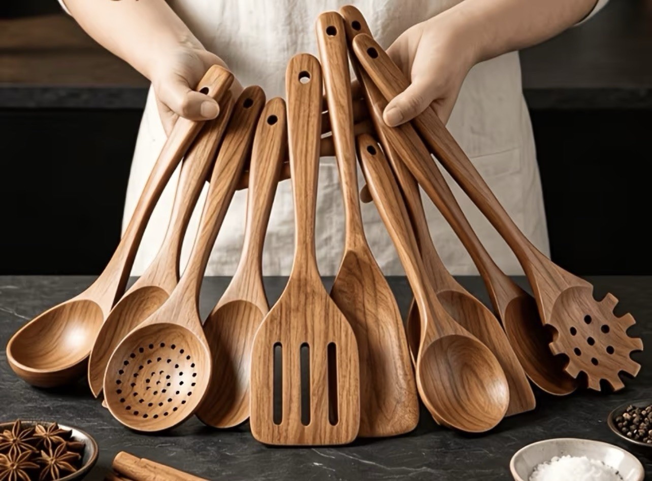 10-Piece Teak Wood Cooking Utensils Set- Non-stick, Lightweight & Heat-Resistant gallery