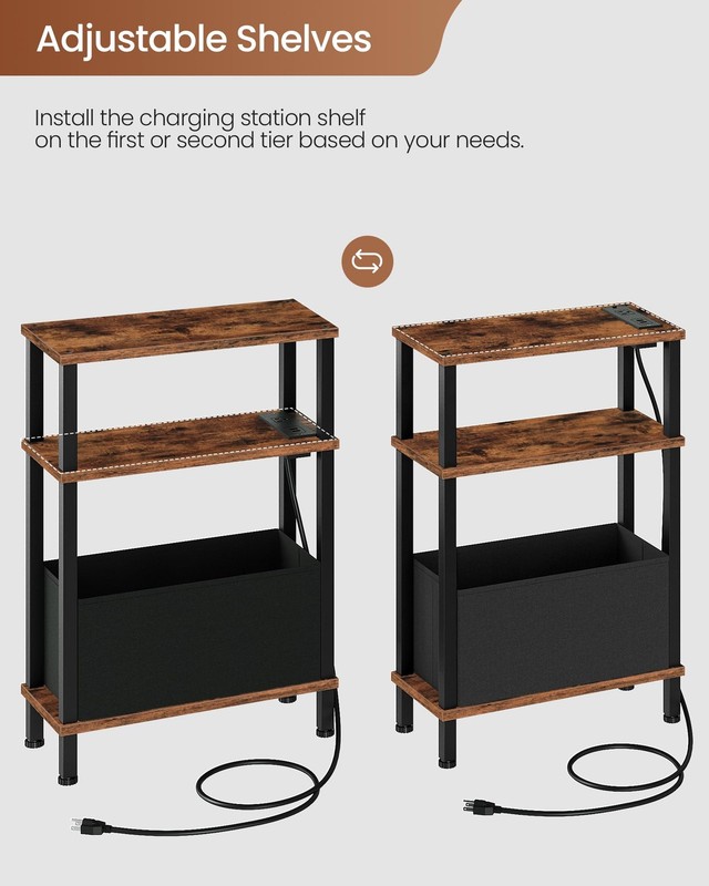 Small Narrow Side Table Charging Station Skinny End Table Rustic Brown Black gallery