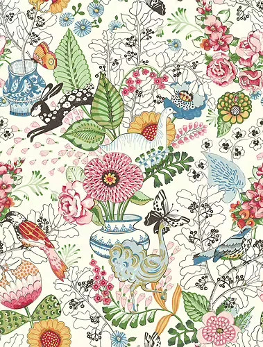 Folklore A Street Whimsy Multicolor Fauna White Background 2821-12801 SCH12801 gallery