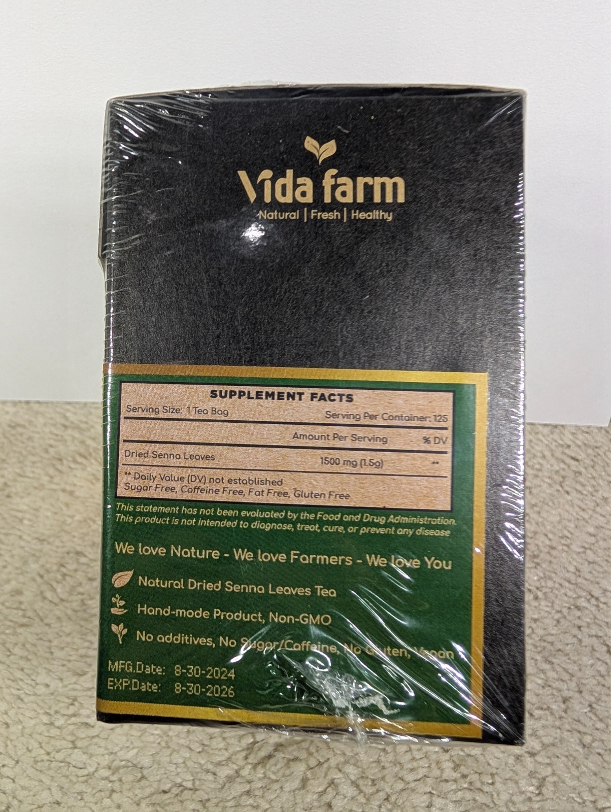 New Sealed Vida Farm Box - 125 Count Senna Leaf Tea Bags - EXP 8/30/2026 gallery