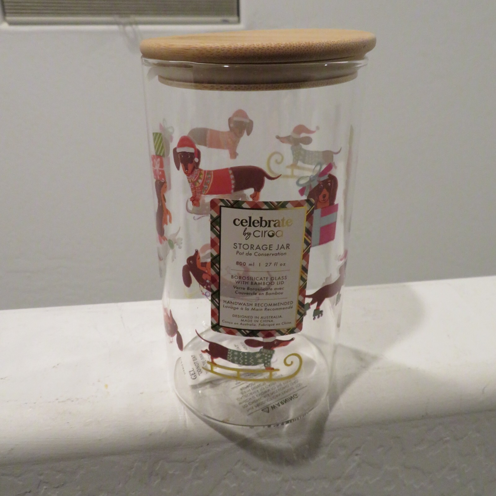 Dachshund Dog Christmas Holiday Storage Decorative Jar Bamboo Lid - 27 Fl oz NEW gallery
