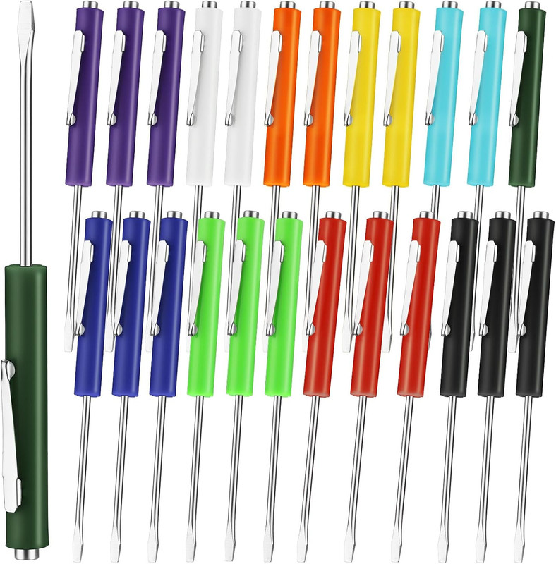 25 Pcs Pocket Screwdriver Mini Tops and Pocket Clips Magnetic Slotted Small Scre gallery