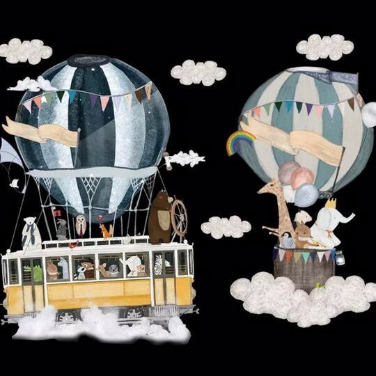 Large High quality PVC Removable Hot Air Ballon’s and bear Wall Decal for kids gallery