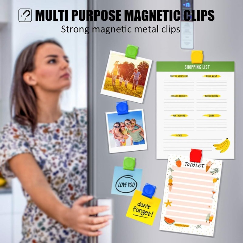 24x Multicoloured Magnetic Clips | Paper Holder | Fridge Magnets Memo Organiser gallery