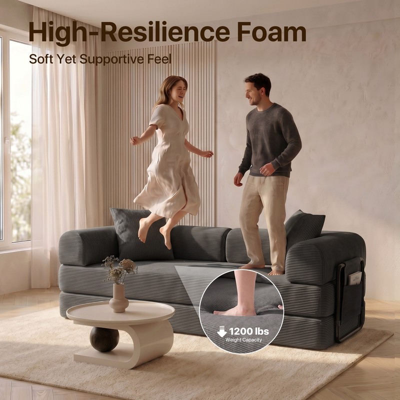 Boneless Couch Cloud Compression Sofa Corduroy Comfy for Living Room No Assembly gallery