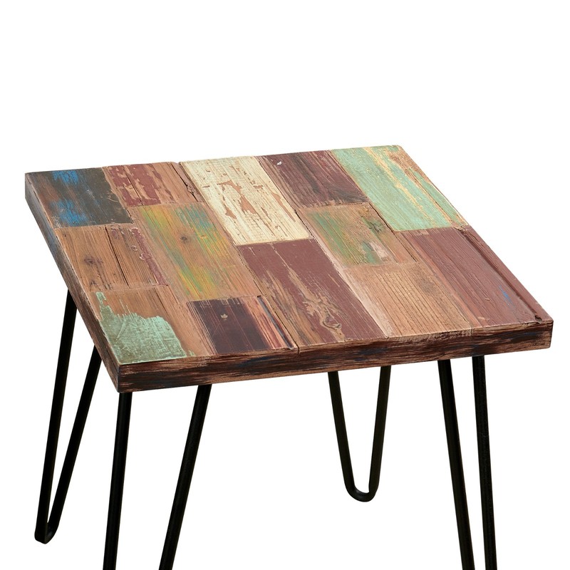 Greenage Reclaimed Wood Side Table with Carving Square Hairpin Legs End Table gallery