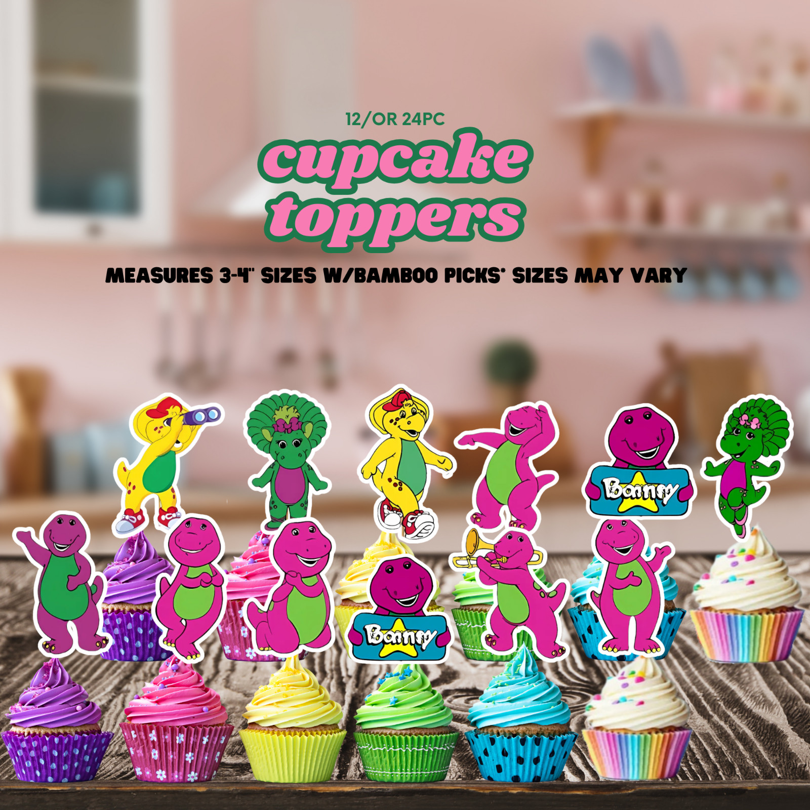 Barney cupcake cake topper birthday party supplies favor centerpiece decoration gallery