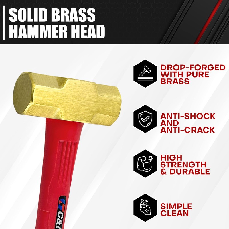 3lb Brass Sledge Hammer,Non-Sparking,Comfortable Fiberglass Handle,3-Pounds,N... gallery