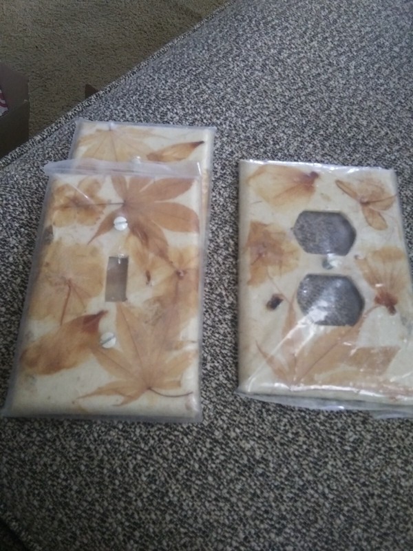 Hand made & Painted 2 lite covers & 1 outlet cover - beige/tan leaf design gallery