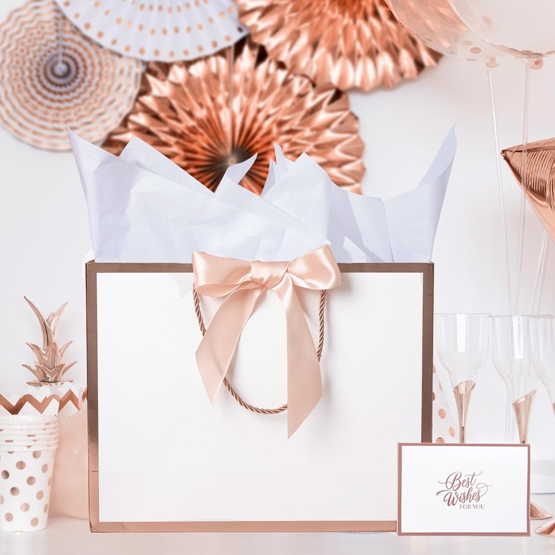 13" Medium Gift Bag with 1 Count (Pack of 1), I-white rose gold gallery
