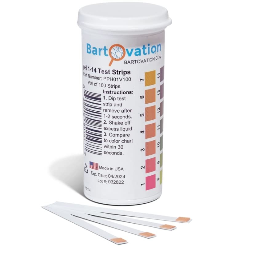 pH 1-14 Wide Range Test Strips Moisture-Proof Vial of 100 Strips Made in USA gallery