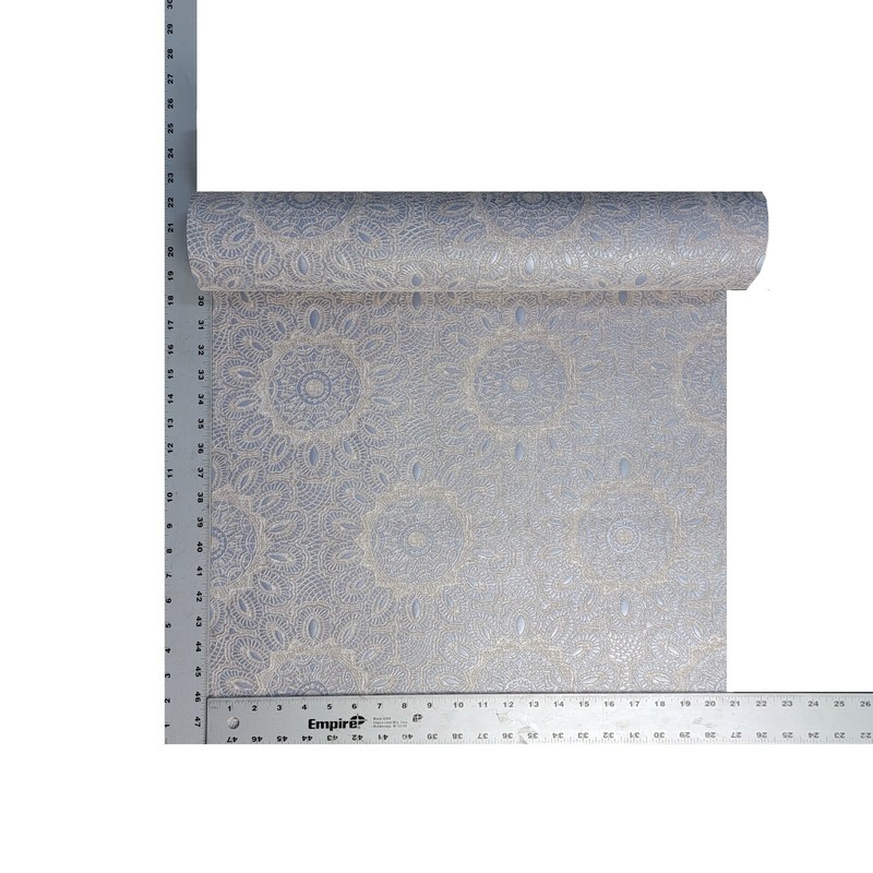 Lace flowers pattern Tan Gray Silver metallic faux fabric textured Wallpaper 3D gallery