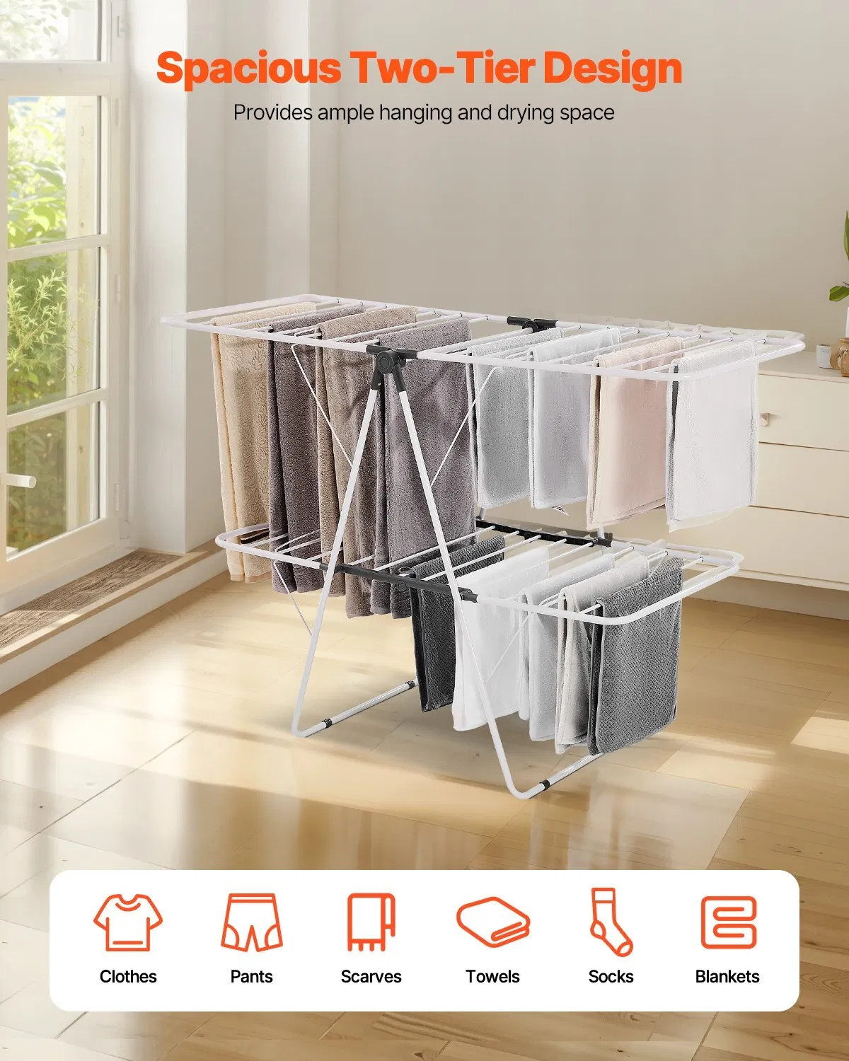 Clothes Drying Rack, 2-Tier Foldable Laundry Dryer Rack with Sock Clips & 31 Dr gallery