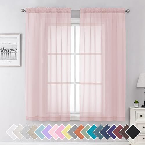 Sheer Curtains 63 Inch Length 2 Panels Set, W 40" x L 63" | Pair Blush Pink gallery