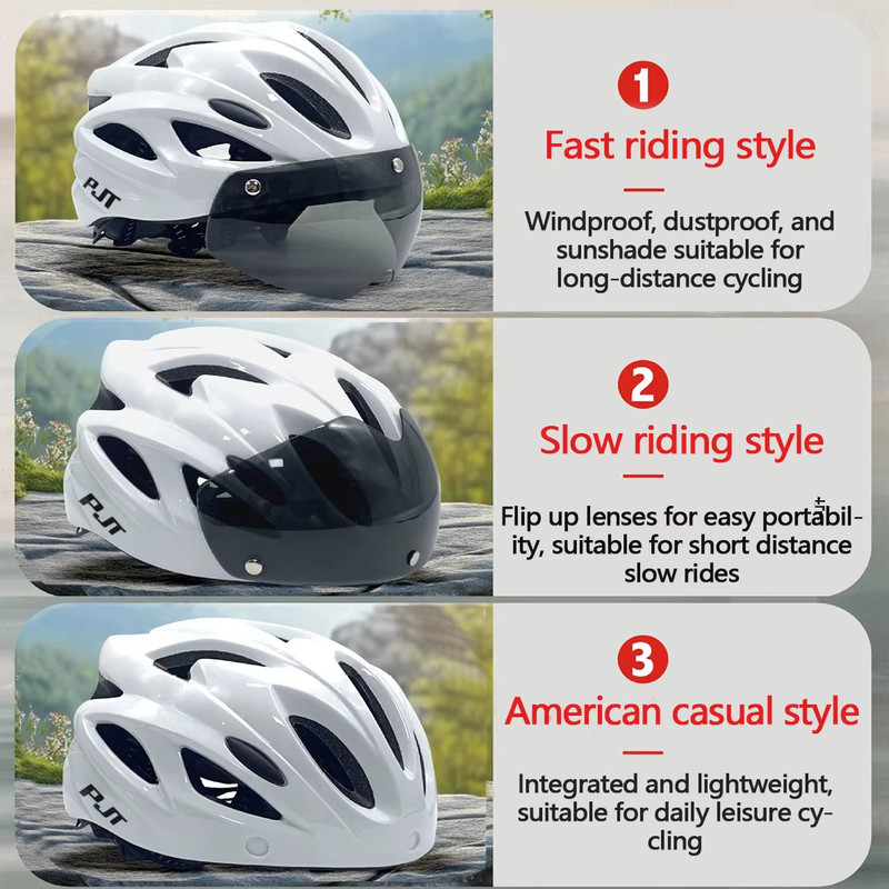 PJT Lightweight Breathable Cycling Helmet Magnetic Goggles Lens Adult Bike 56-61 gallery