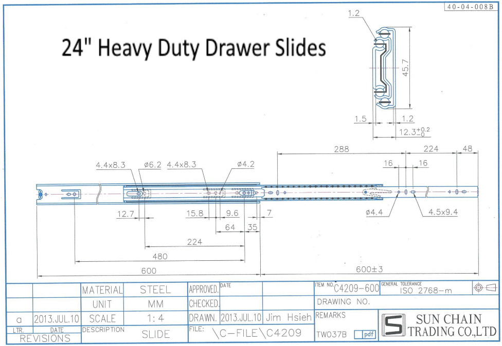 24"- Heavy Duty Drawer Slides - Ball Bearing - Premium Quality - SOLD AS A PAIR! gallery