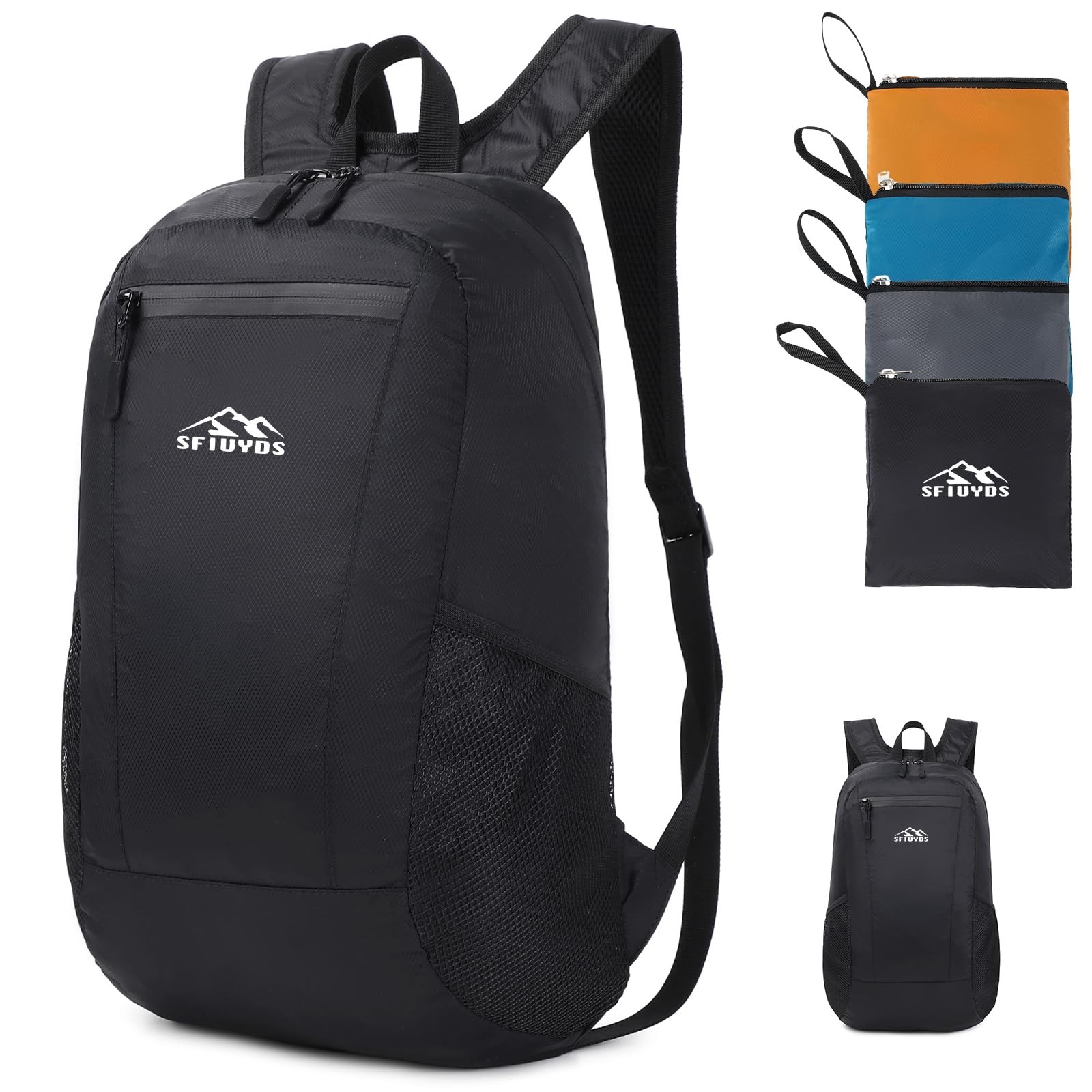 Lightweight Hiking Backpack Small Waterproof Daypack Foldable Nylon Black