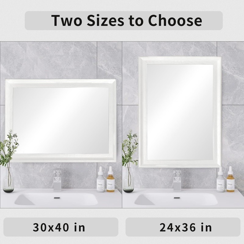 Rectangle Mirrors for Wall 30x40 Inch, White Wood Framed 40"L x 30"W, gallery