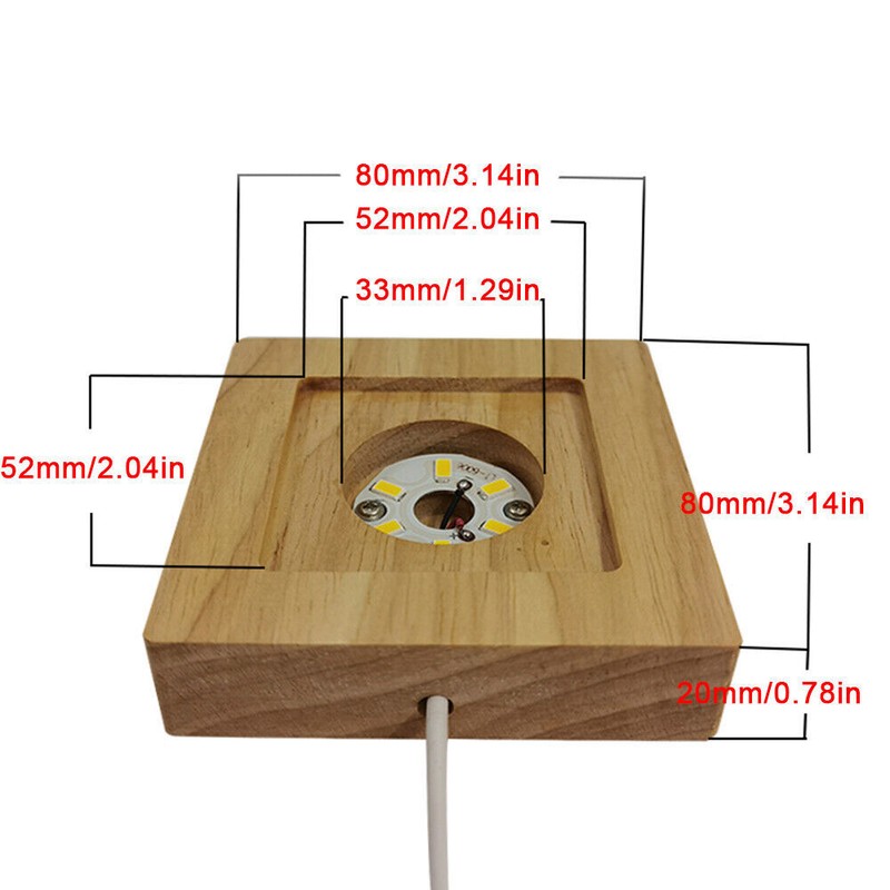 2x USB LED Adjustable Light Square Solid Wood Base Holder Crystal Craft Display gallery