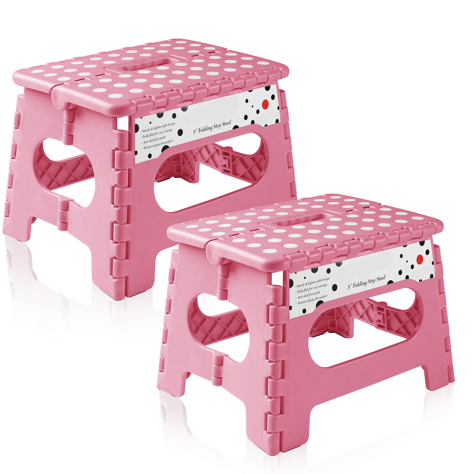 2 Pack - 9" Folding Plastic Step Foot Stools with Handle - Pink gallery