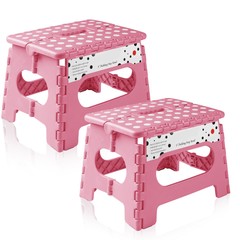 2 Pack – 9″ Folding Plastic Step Foot Stools with Handle – Pink