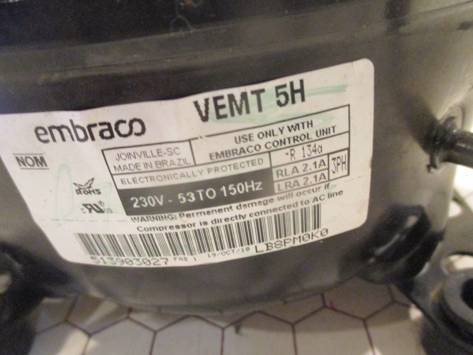1 Frigidaire Refrigerator Compressor VEMT5H with Inverter 241577505 gallery