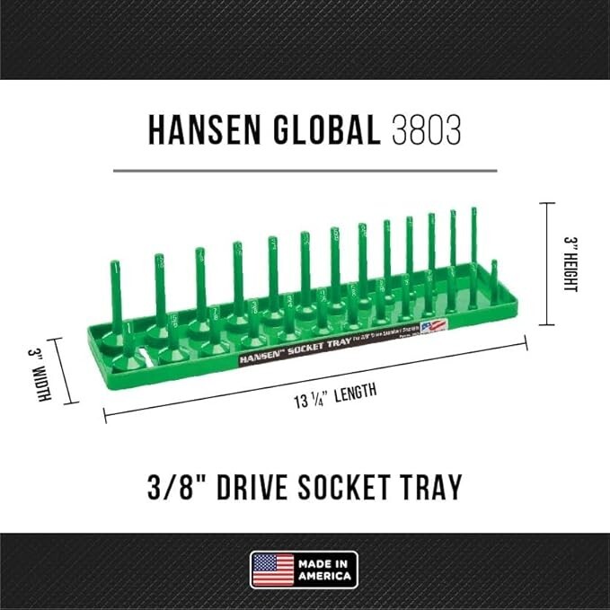Hansen Global 3/8" Drive Socket Tray Holder SAE Inch Standard Deep USA Green gallery