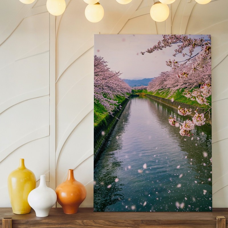 Serene Landscape Featuring A Tranquil River Bordered By Lush Greenery Wall Art gallery
