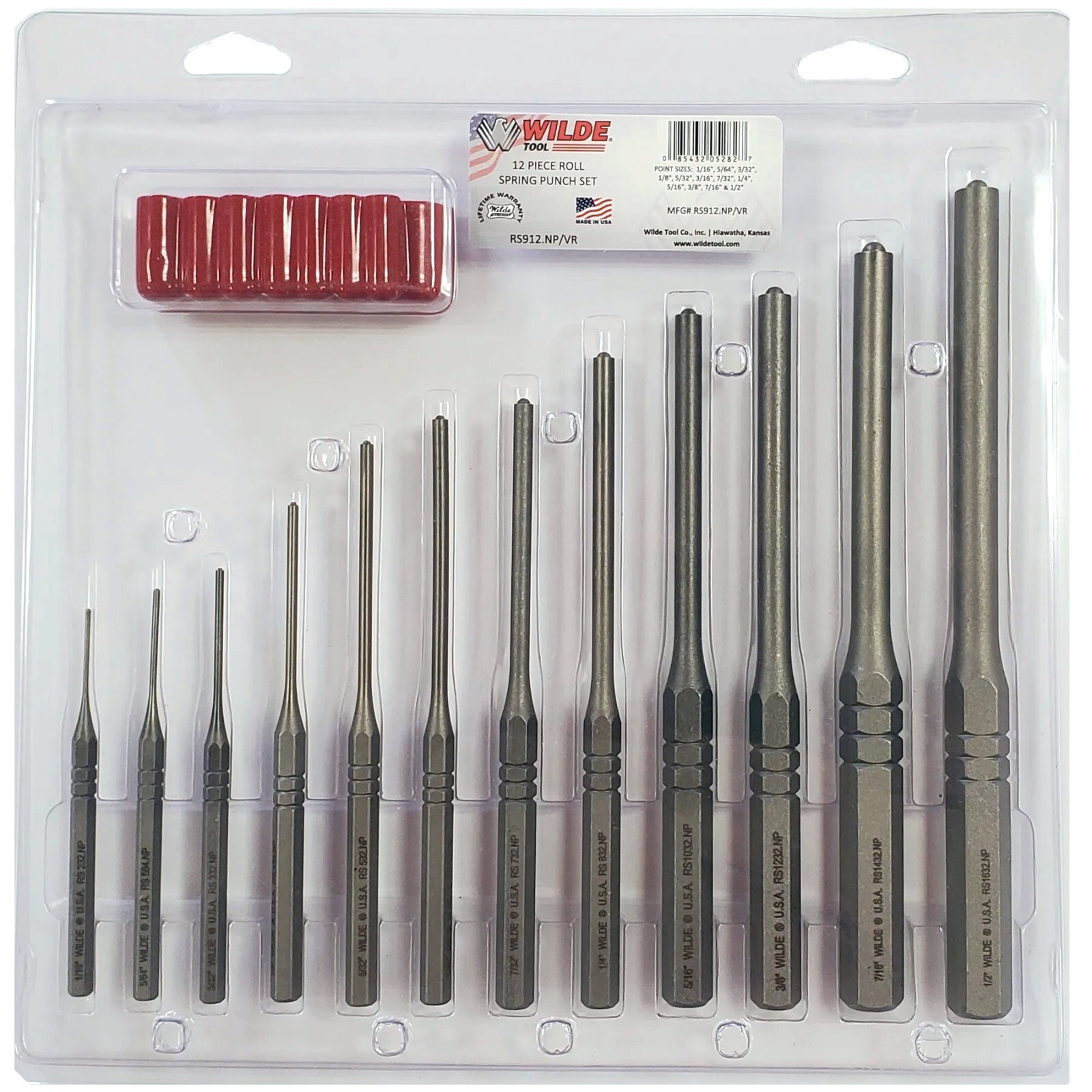 Wilde Tool 12pc Professional Roll Pin Spring Punch Set MADE IN USA w Pouch gallery