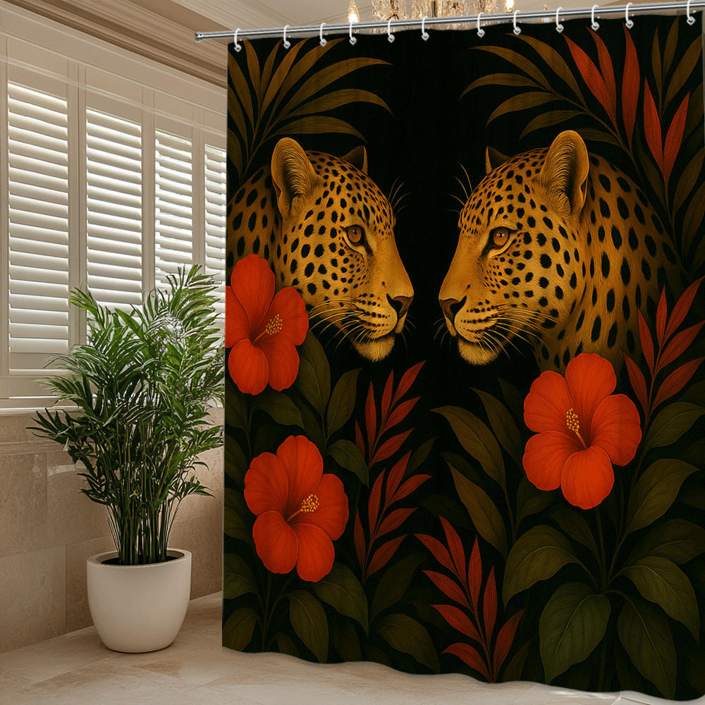 Tropical Leopard Floral Shower Curtain - Jungle Home Decor gallery