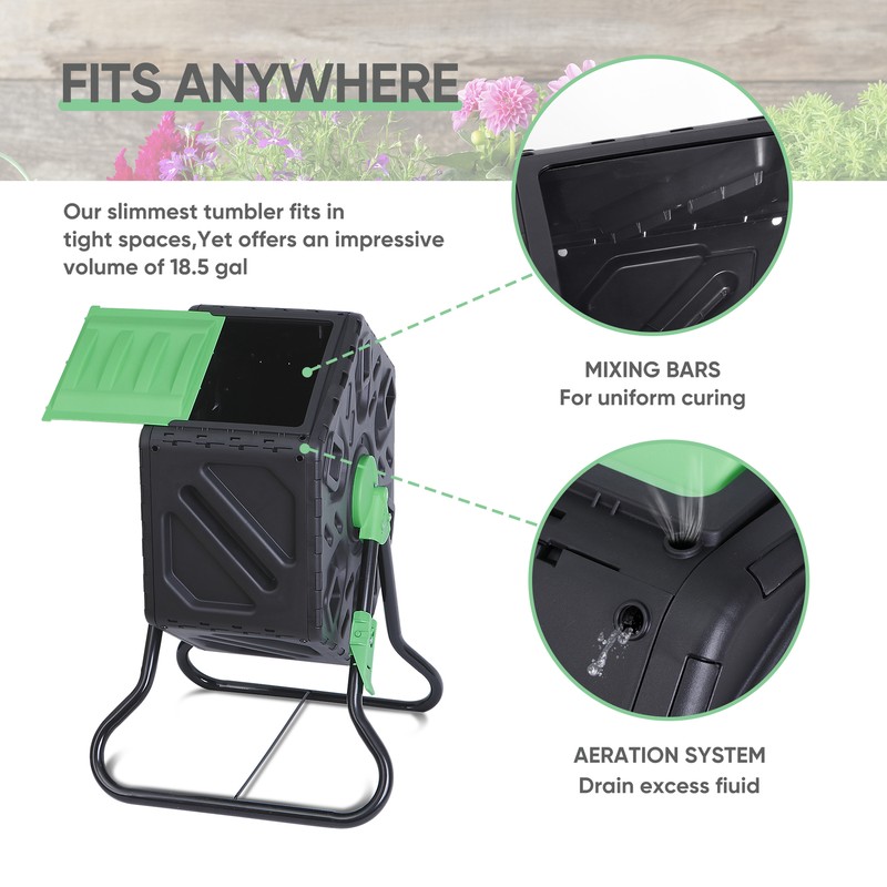 Large Chamber Compost Tumbler Composter with 2 Sliding Doors Fast-Working gallery