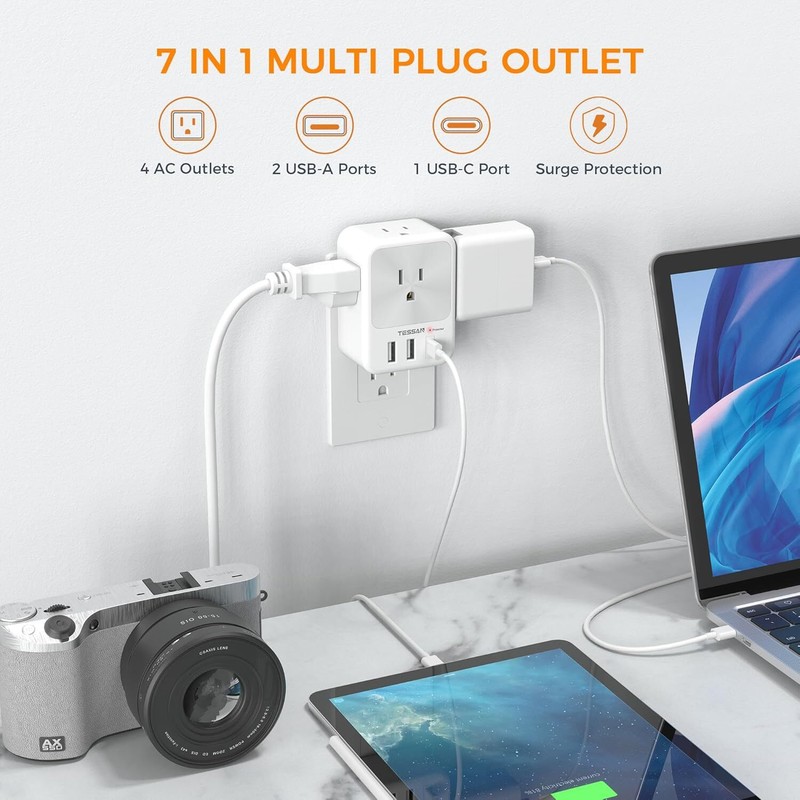 Surge Protector Wall Outlet Extender with 4AC/3 USB Plug Charger for Home Office gallery