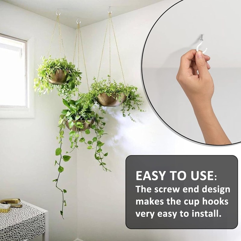 90 Pcs White Ceiling Hooks Kit 6 Sizes Vinyl Coated Screw-In Plant KitchenCup gallery