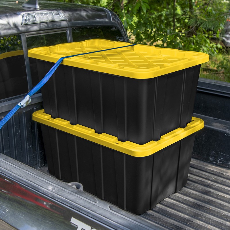 Sterilite 38 Gallon Industrial Stackable Storage Tote Lidded Containers, 4 Pack gallery