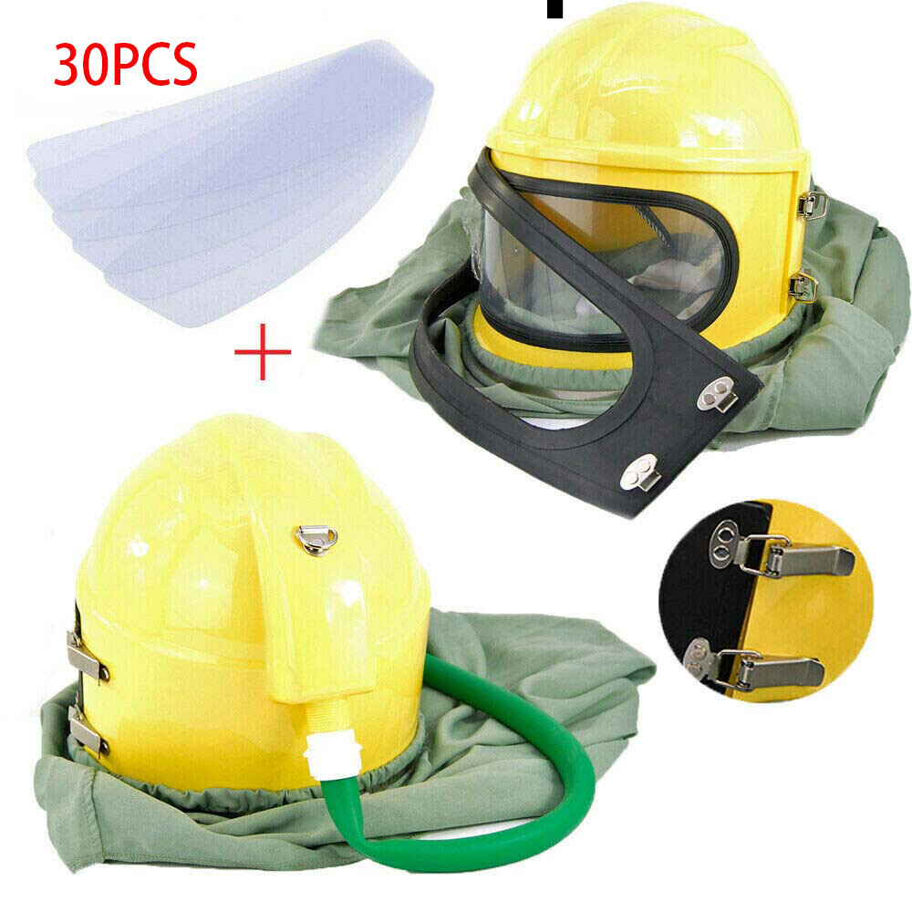 Safety Sandblast Helmet Sandblaster Sandblasting Hood Protector Gear+25PCS Lens gallery